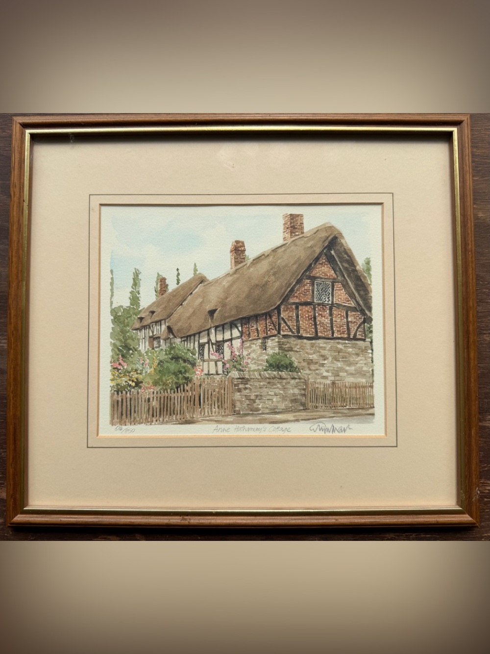 Anne Hathaway’s Cottage Framed Cottage Watercolor Print in Brown Cream 514/850